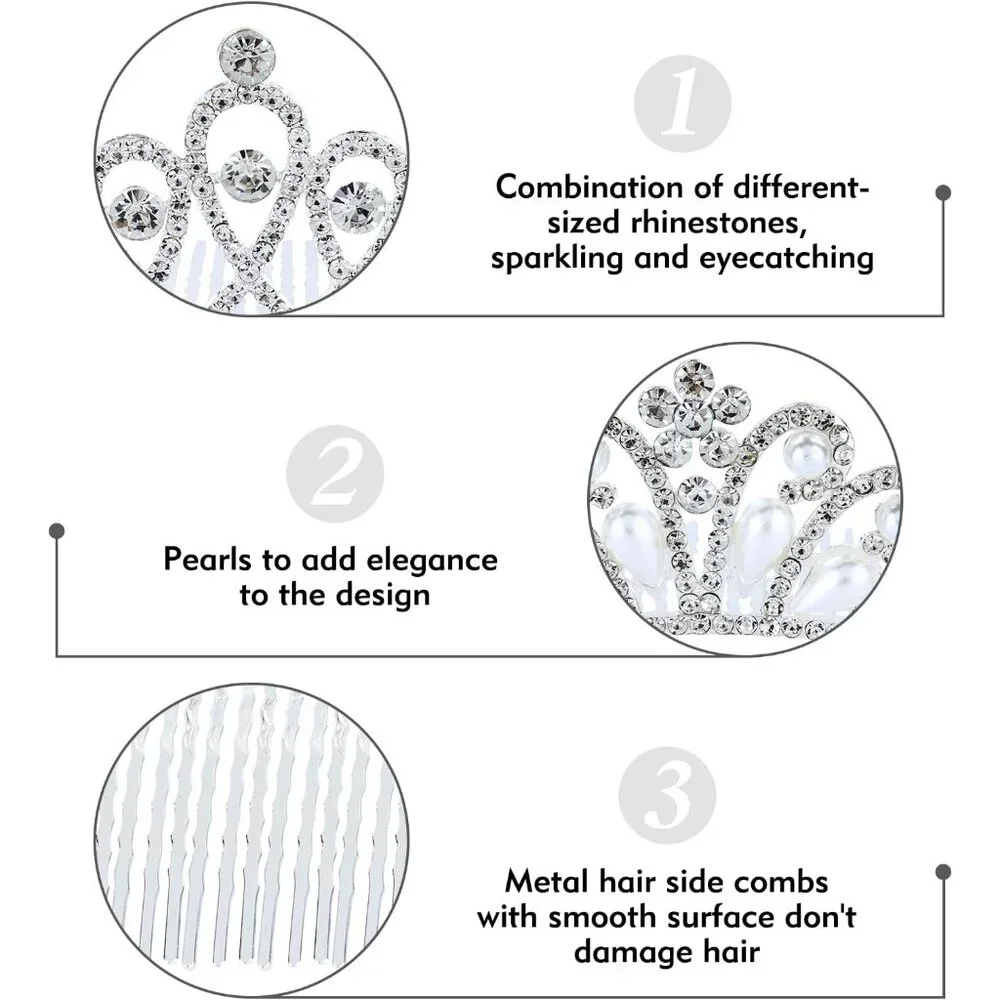 8 Pack Decorative Silver Metal Princess Birthday Party Prom Wedding Pearl Rhines